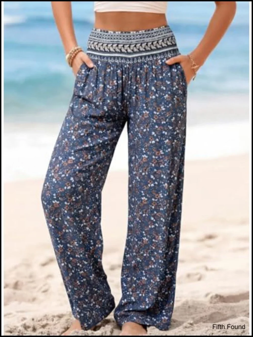 Wide Leg Palazzo Pants with Pocket Smocked Waist Boho